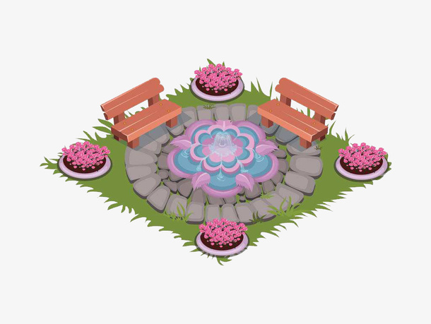 小花园卡通模型免抠