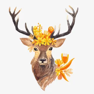 黄色花朵装饰鹿头免抠装饰动物元素