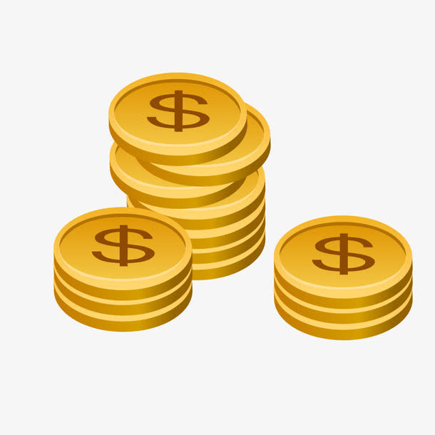 金黄色叠加堆起来的钱币免抠