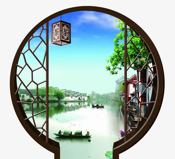 窗景山水风景素材免抠