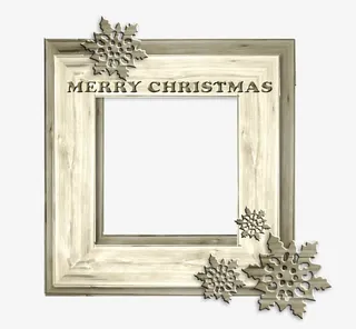 木质雪花相框免抠
