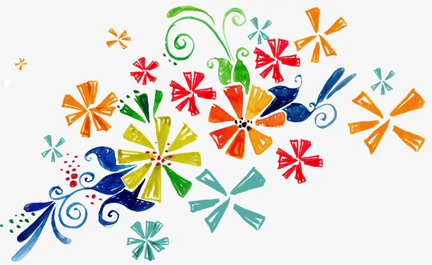 手绘可爱涂鸦五彩缤纷花朵免抠