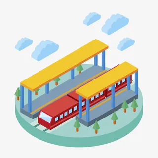 手绘个性建筑火车站免抠图免抠