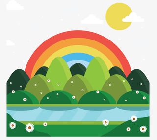 春天小河边美丽彩虹免抠