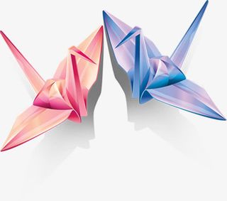 粉色蓝色千纸鹤手绘免抠