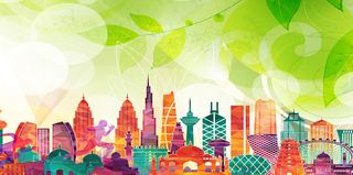 彩色质感城市剪影背景图高清