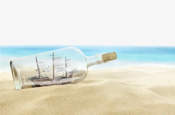 沙滩上的漂流瓶免抠