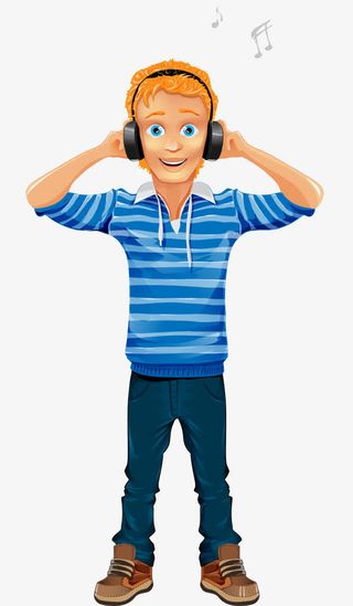 卡通手绘金发戴耳机的小伙子免抠