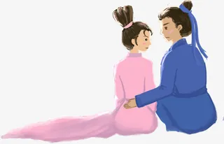 中国风手绘七夕牛郎织女免抠