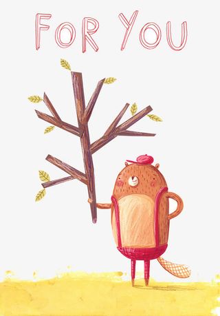 卡通小熊和树枝免抠