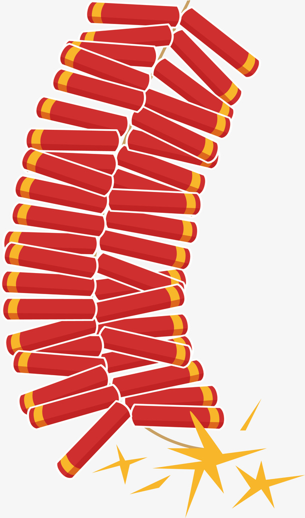 春节大串红色鞭炮免抠