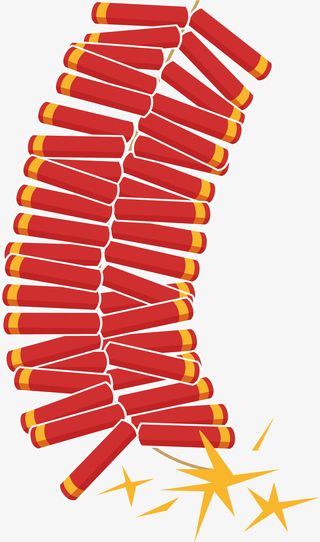 春节大串红色鞭炮免抠