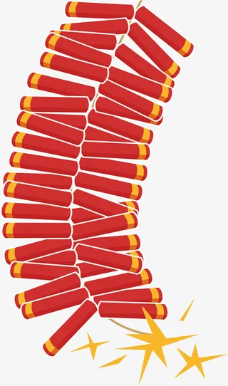 春节大串红色鞭炮免抠