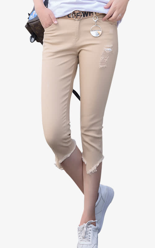 实物米色女款七分裤免抠免抠
