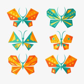 橙色和绿色的几何蝴蝶图片下载免抠