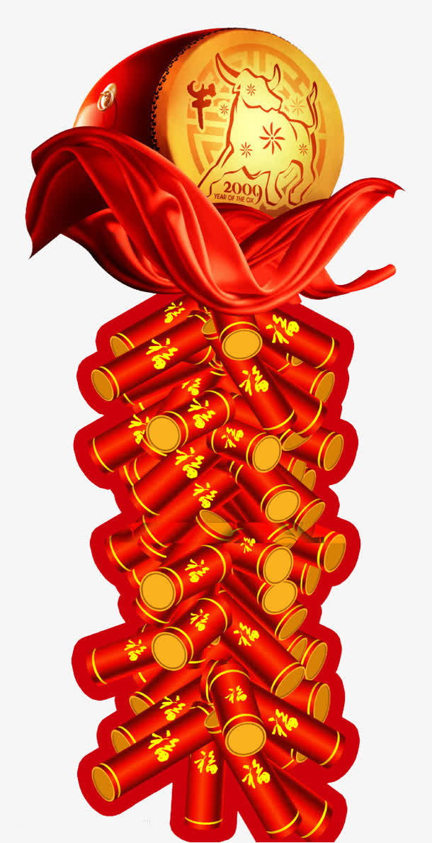 红色春节鞭炮免抠