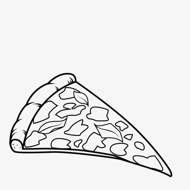手绘黑色线描一片披萨png免抠