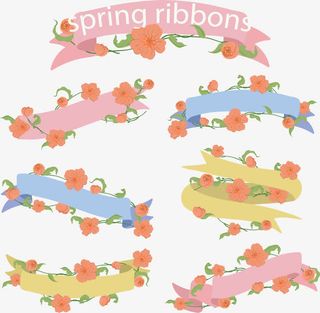 芙蓉花春天丝带免抠