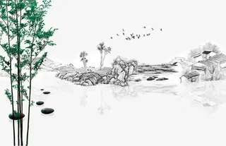 地产水墨山水免抠