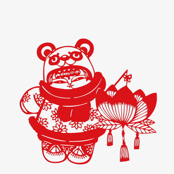 小姑娘挑灯笼剪纸免抠