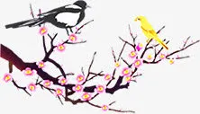 手绘合成桃花树喜鹊免抠
