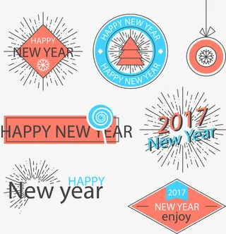 蓝色橙色新年边框矢量素材免抠