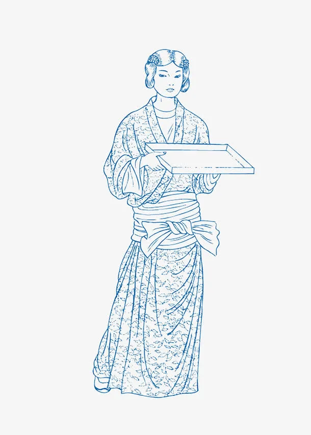 手绘线条婢女免抠