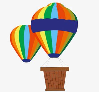 卡通手绘七彩热气球免抠
