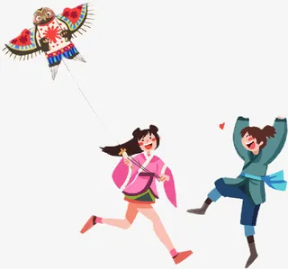 春天放风筝的人，免抠