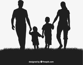 夕阳下的四口之家剪影矢量素材下免抠