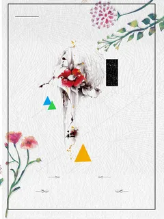 灰色线条插画花卉四月春天背景素材高清