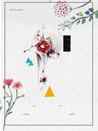 灰色线条插画花卉四月春天背景素材高清