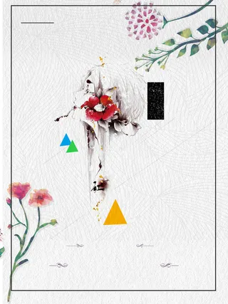 灰色线条插画花卉四月春天背景素材高清