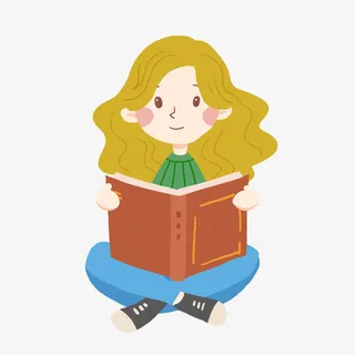 坐着读书的小女孩免抠PNG素材免抠