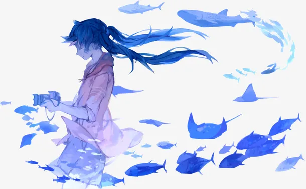 少女和鱼免抠