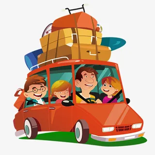 卡通自驾游的家庭人物设计免抠