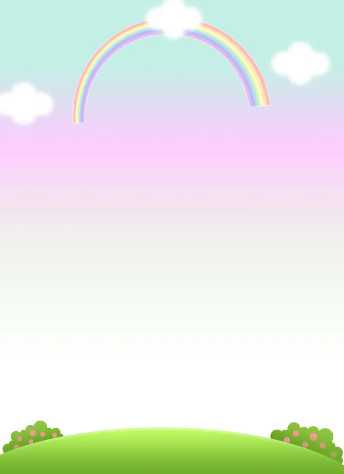 浅色童趣彩虹绿草红花背景图案高清