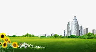 高楼建筑草坪背景素材