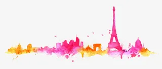 水彩水墨城市剪影免抠