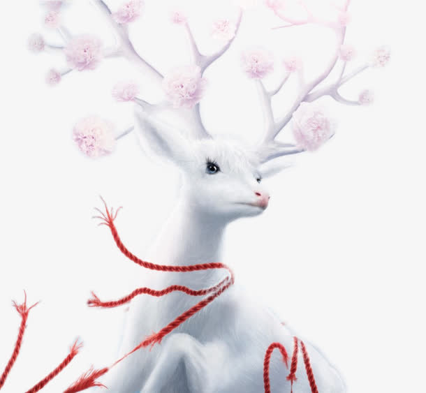 卡通手绘梦幻白色麋鹿免抠