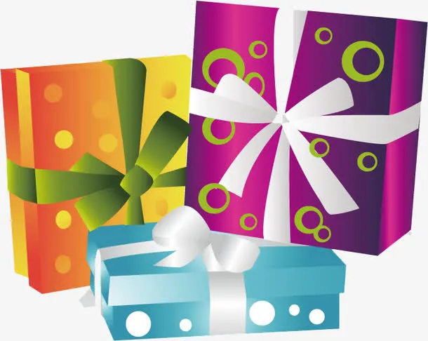 彩色卡通蝴蝶结设计礼盒免抠