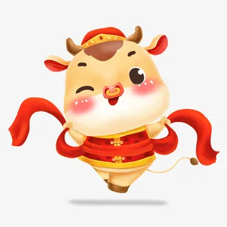 卡通金牛闹春形象免抠