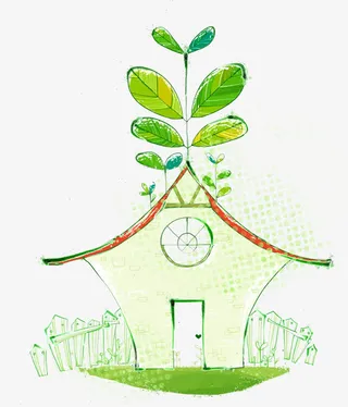 春天手绘植物房屋免抠