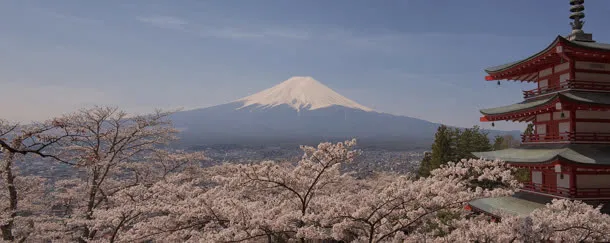 樱花富士山房屋蓝天免抠