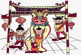 新春舞龙装饰插画免抠