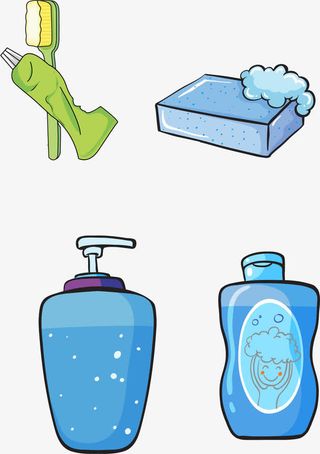 矢量手绘卡通洗漱用品免抠