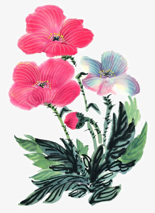 彩墨花卉免抠