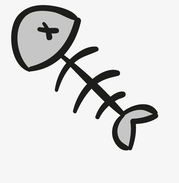 灰色鱼骨头手绘图免抠