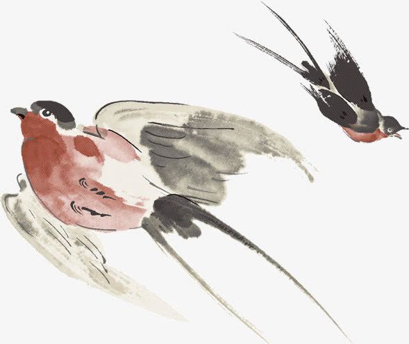 国画飞鸟元素免抠