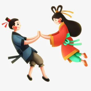 牛郎织女七夕上天免扣图免抠